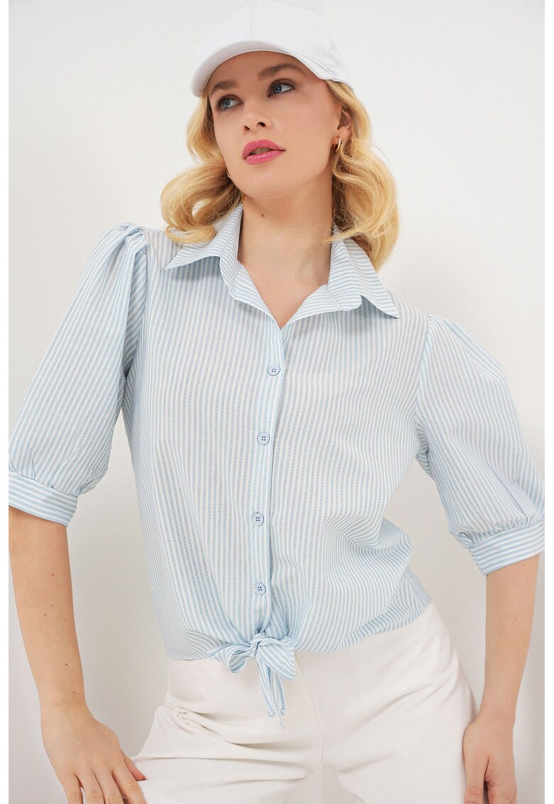 Camasa dama HiCCUP cu dungi - maneci trei sferturi - bumbac - Albastru