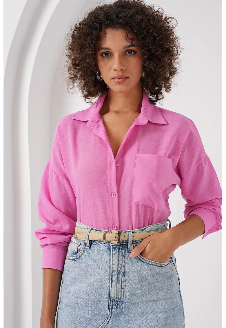 Camasa dama HiCCUP - basic - roz garoafa - amestec de in - detalii de buzunar