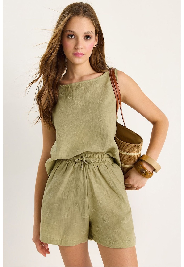 Set scurt - HiCCUP - talie inalta - kaki - textil