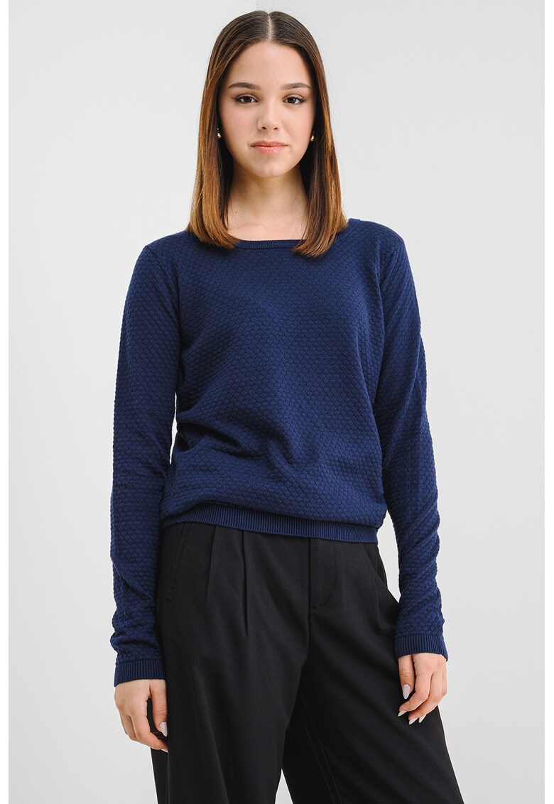 Pulover de bumbac cu decolteu rotund - Bleumarin