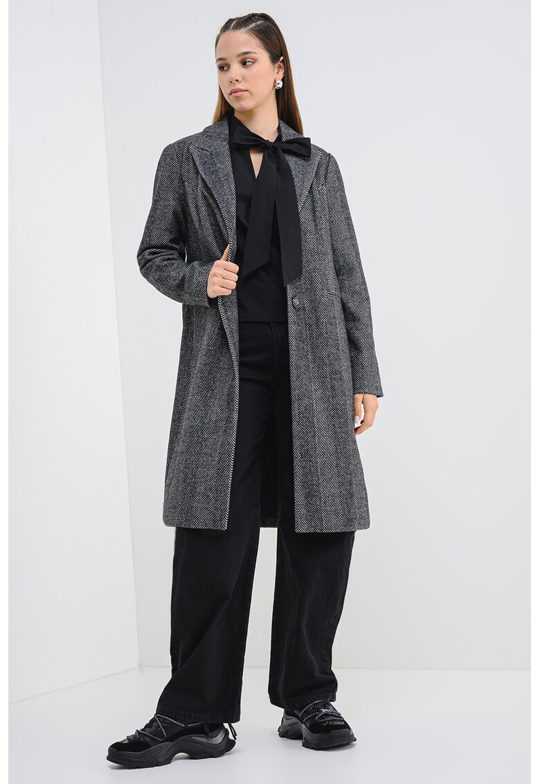 Palton din amestec de lana - Alb fildes/Negru stins
