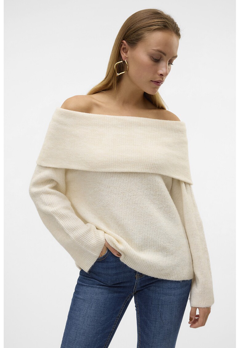 Pulover cu decolteu pe umeri - Bej melange