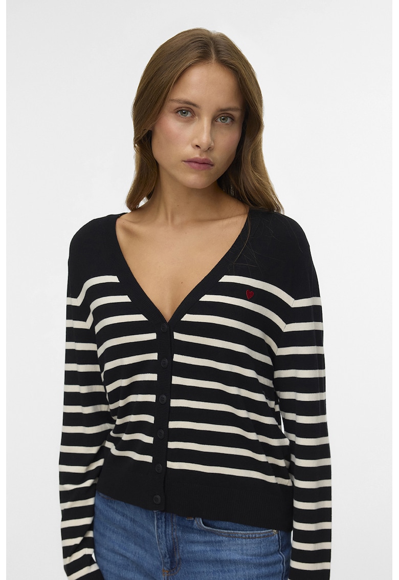 Cardigan cu decolteu in V si model in dungi