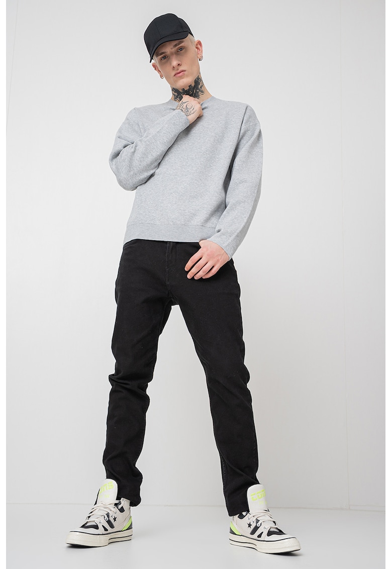 Pulover uni cu decolteu la baza gatului - Gri deschis melange