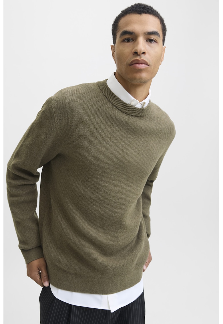 Pulover din amestec de bumbac organic cu decolteu rotund