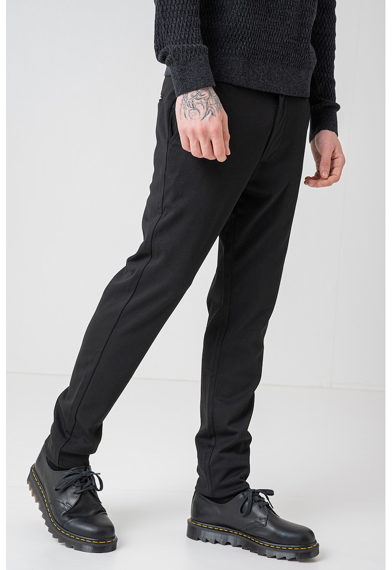 Pantaloni eleganti cu croiala slim-fit si buzunare oblice