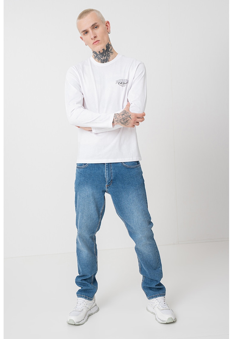 Bluza din bumbac cu decolteu la baza gatului si imprimeu logo