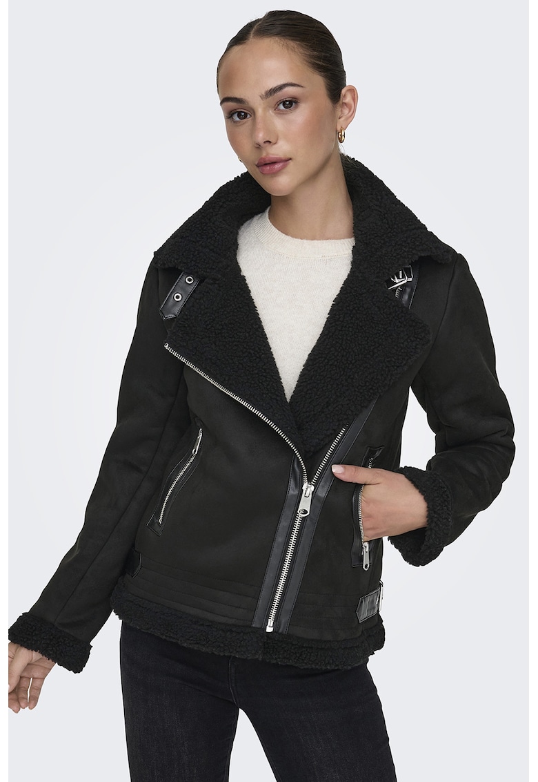 Jacheta aviator din blana shearling sintetica New Diana