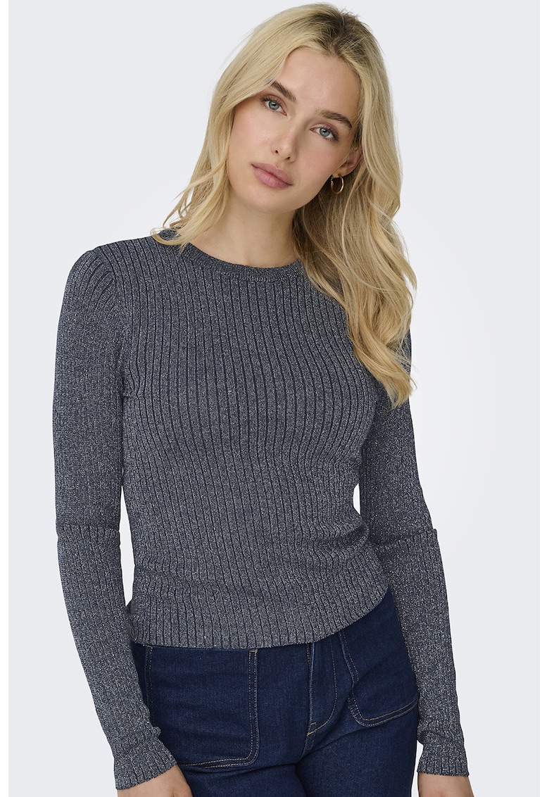 Pulover slim fit cu striatii si detalii stralucitoare