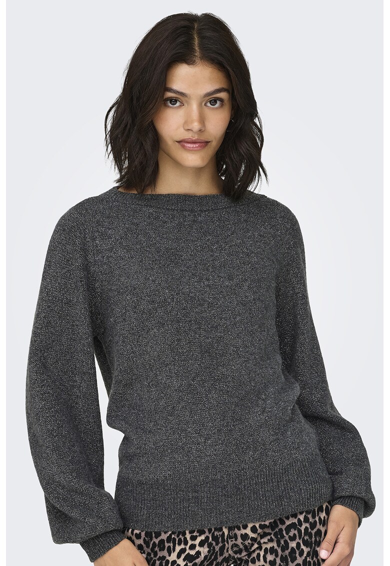 Pulover cu maneci lejere si decolteu la baza gatului - Gri inchis
