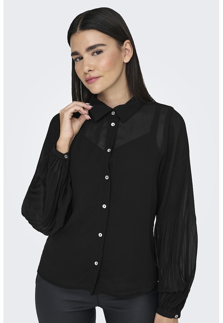 Camasa semitransparenta cu maneci bufante