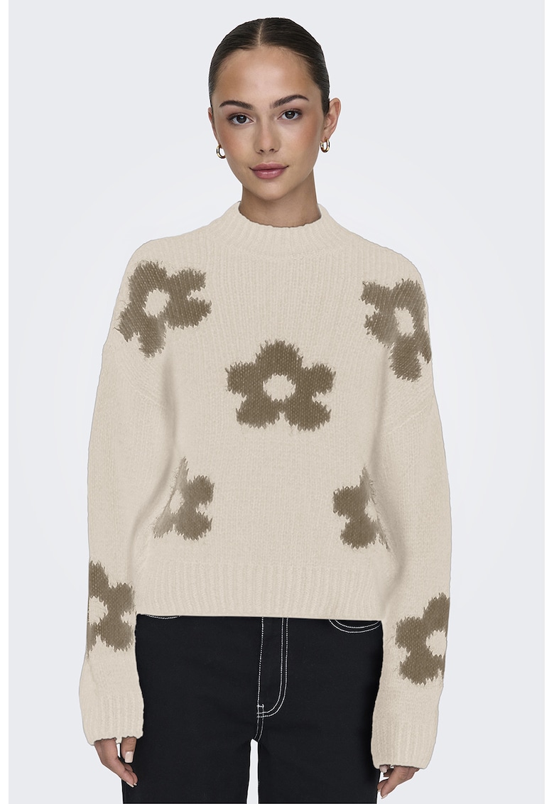 Pulover cu maneci cazute si model floral