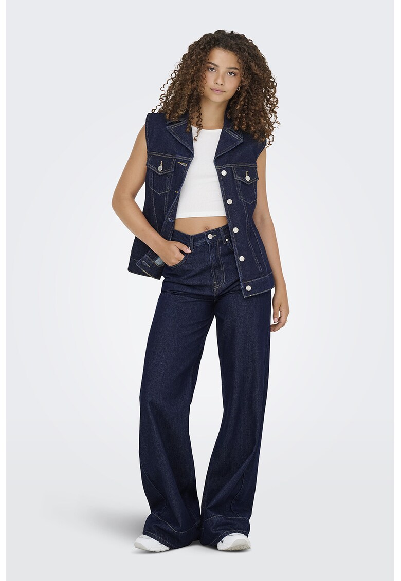 Blugi cu croiala ampla si talie inalta - Bleumarin