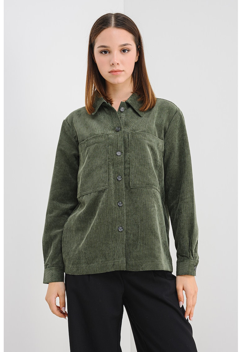 Camasa uni cu buzunare pe piept - Verde inchis