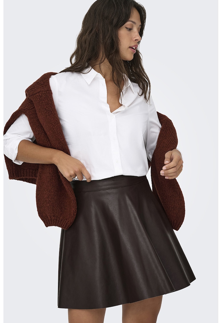Fusta mini de piele ecologica cu croiala in A