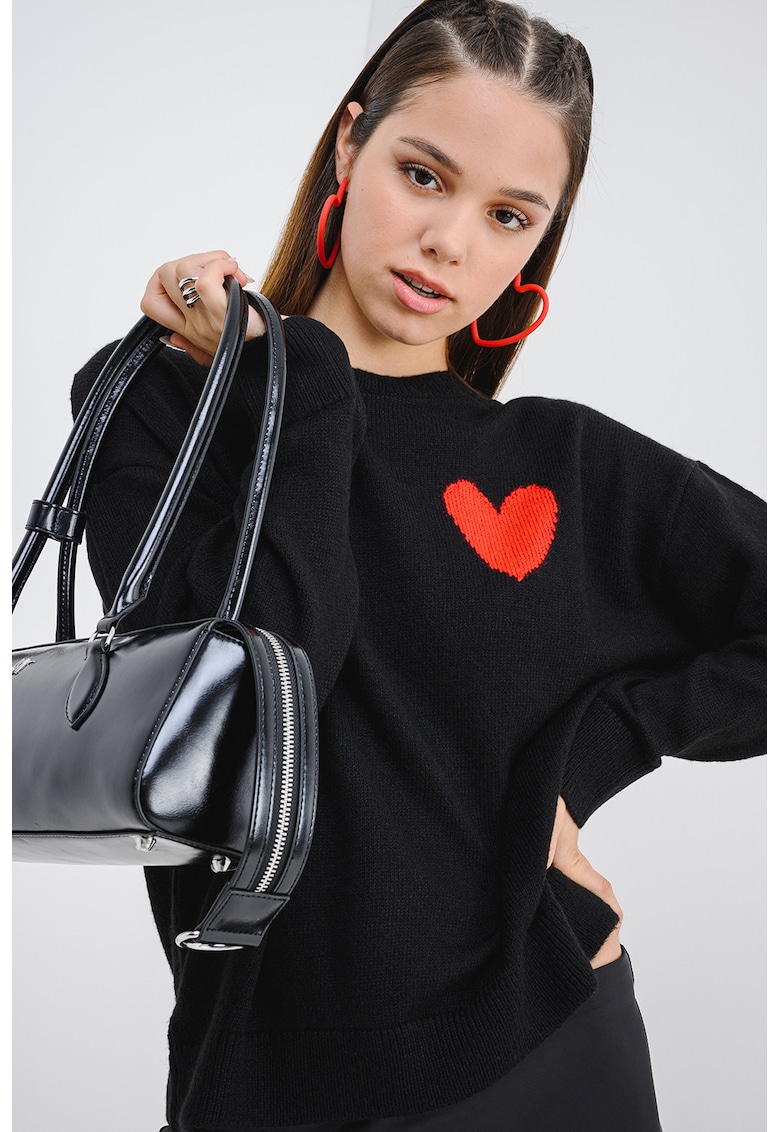 Pulover tricotat cu imprimeu inima