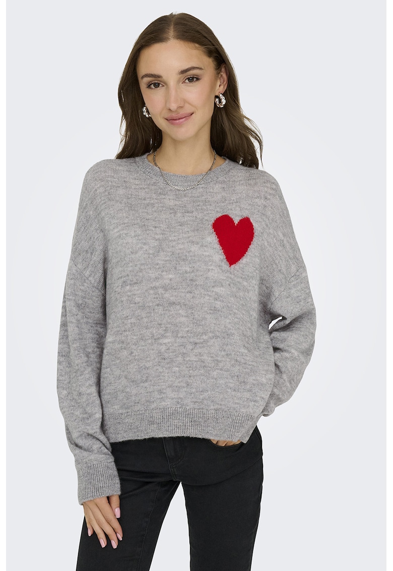 Pulover tricotat cu imprimeu inima