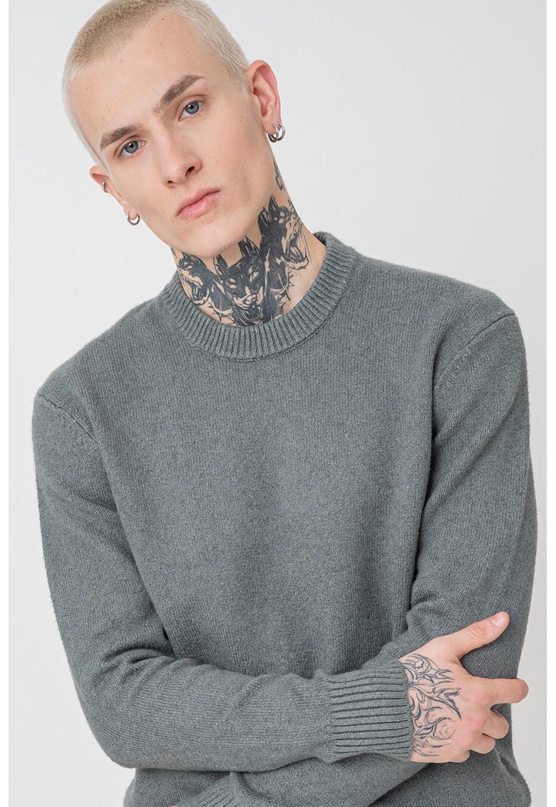 Pulover uni din amestec de bumbac cu decolteu la baza gatului