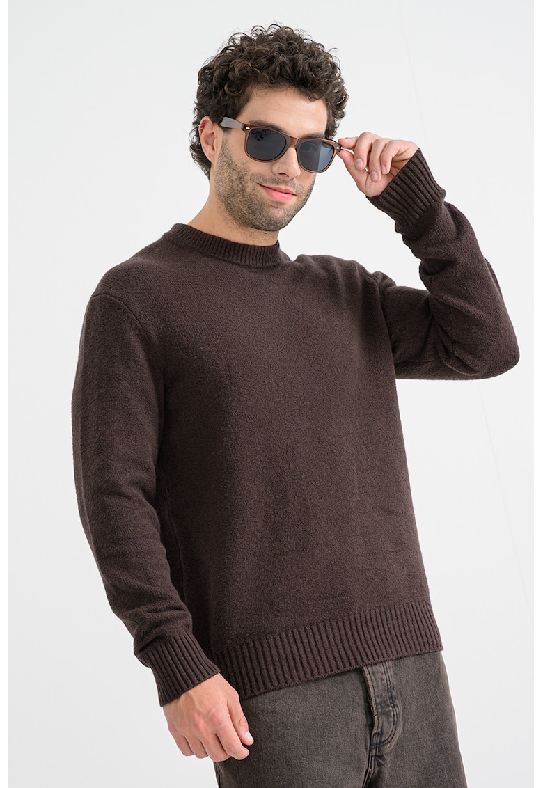 Pulover uni din amestec de bumbac cu decolteu la baza gatului