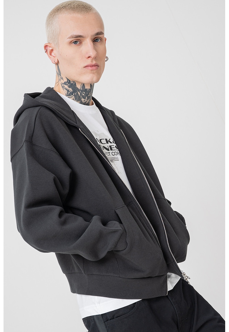 Hanorac din amestec de bumbac cu fermoar - Negru stins