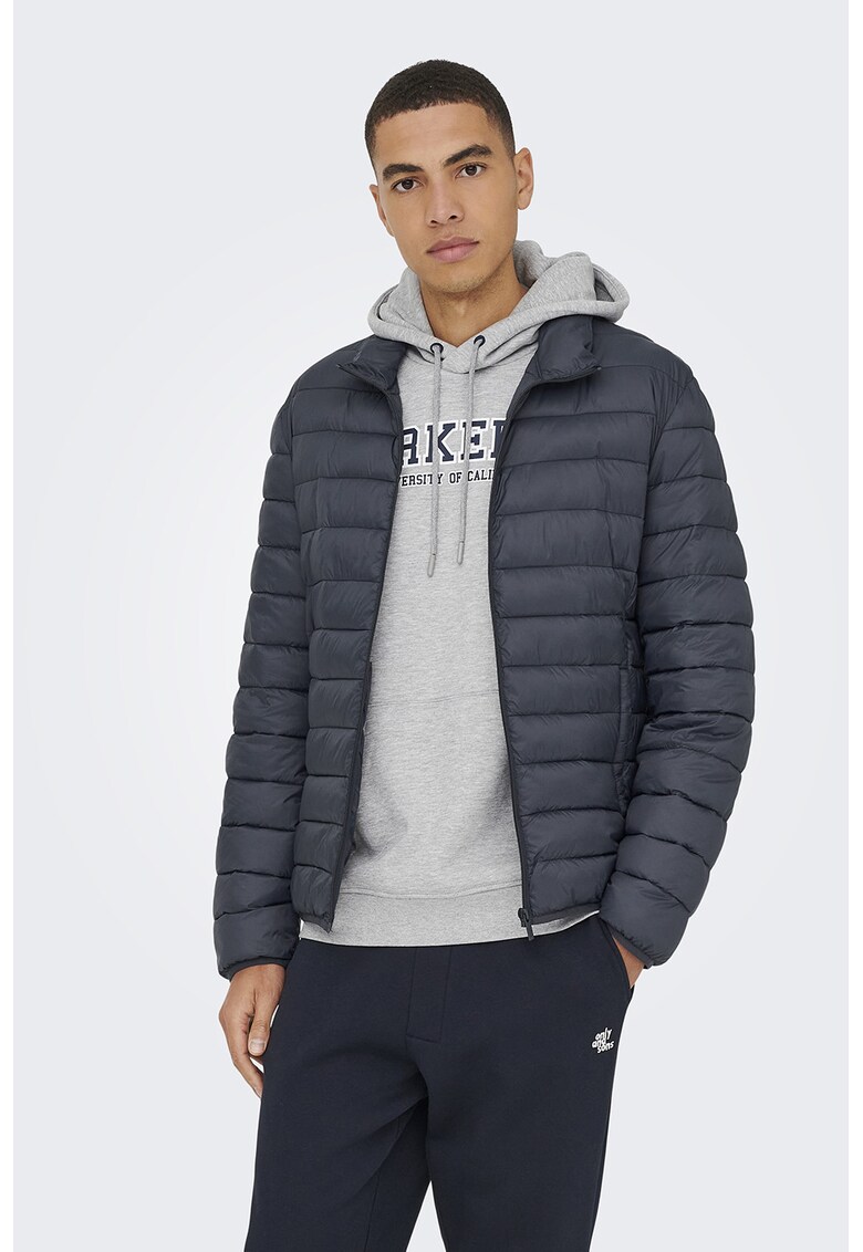 Geaca matlasata cu buzunare laterale - Bleumarin