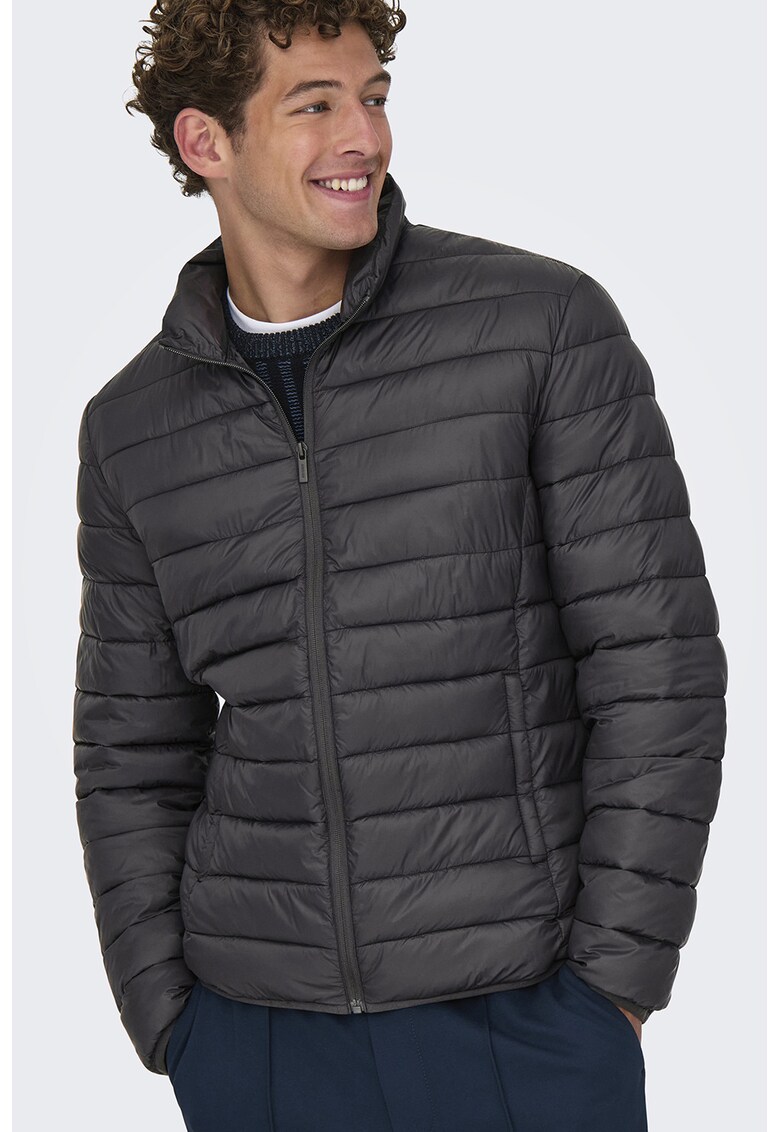 Geaca matlasata cu buzunare laterale - Gri antracit