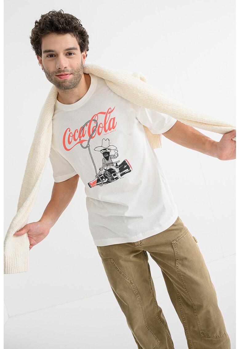 Tricou din bumbac cu imprimeu Coca-Cola - Alb/Negru/Portocaliu mandarina