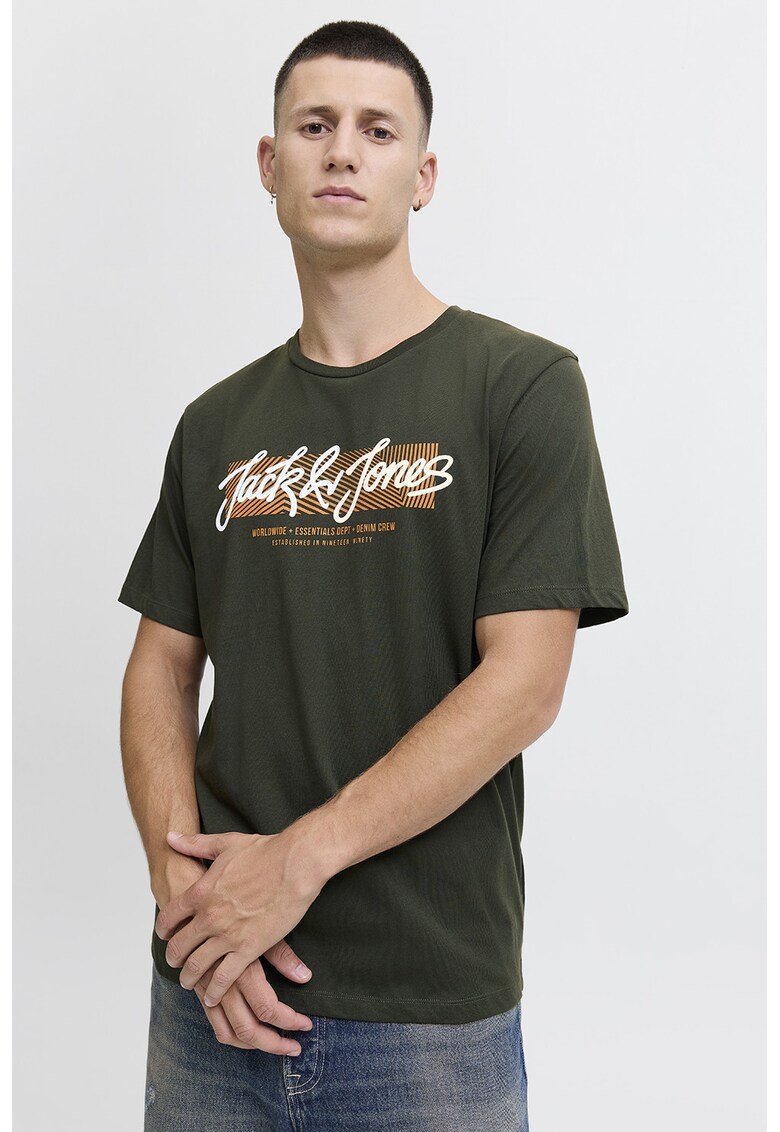 Tricou din bumbac cu imprimeu logo - Verde inchis