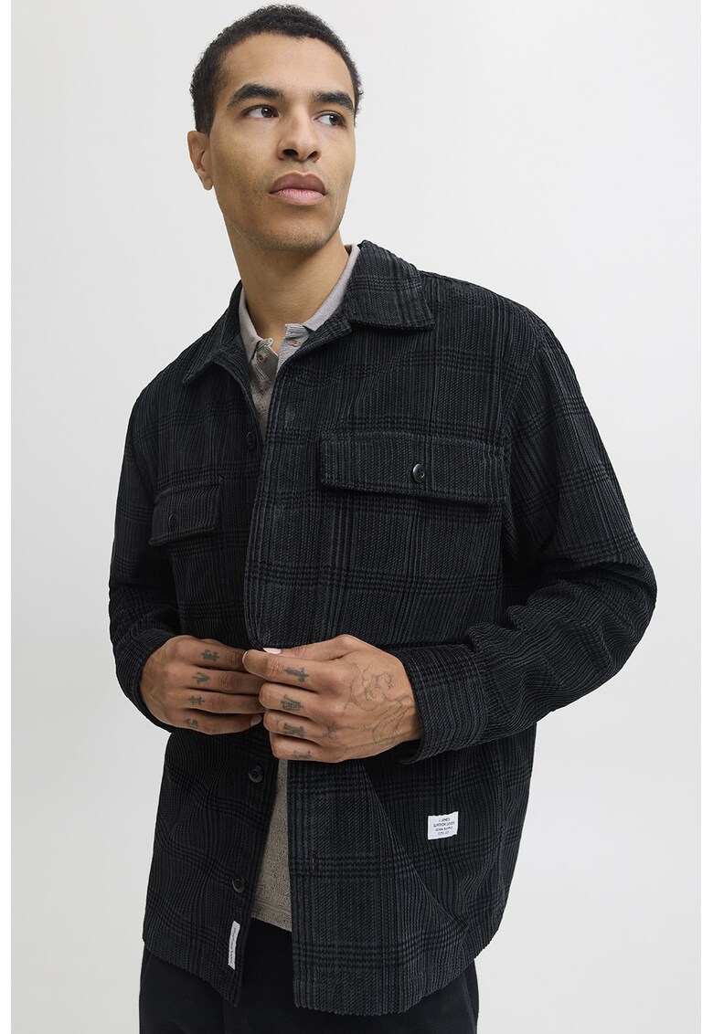 Camasa de reiat cu buzunare pe piept - Negru/Gri inchis