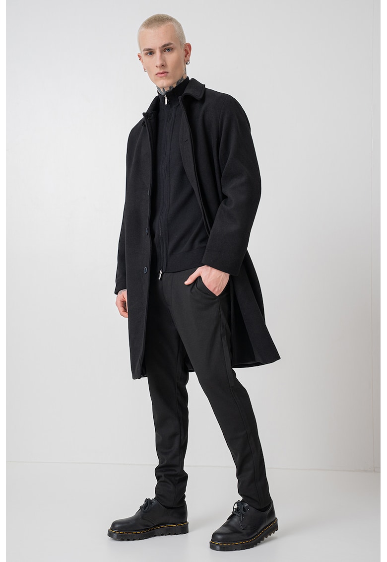 Palton din amestec de lana cu guler clasic