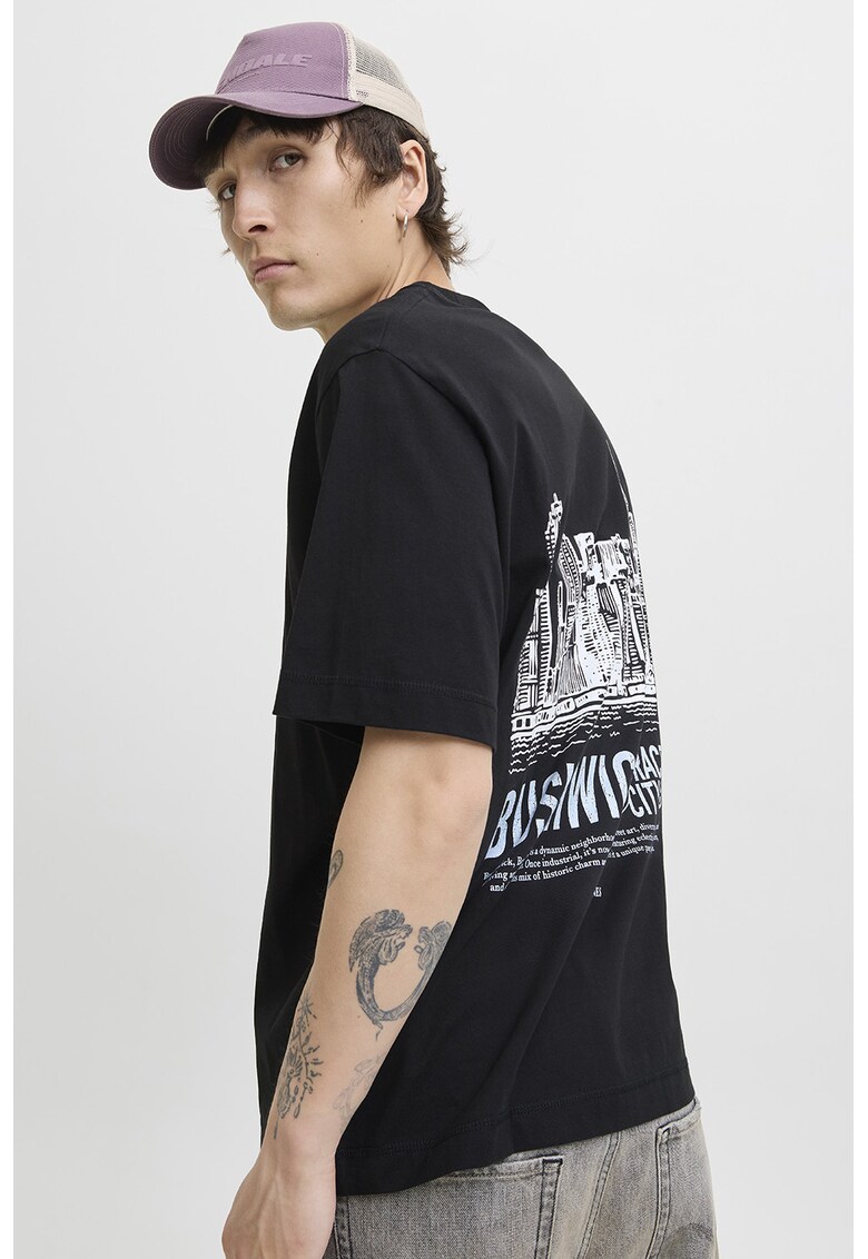 Tricou din bumbac organic cu model grafic pe spate - Alb/Negru