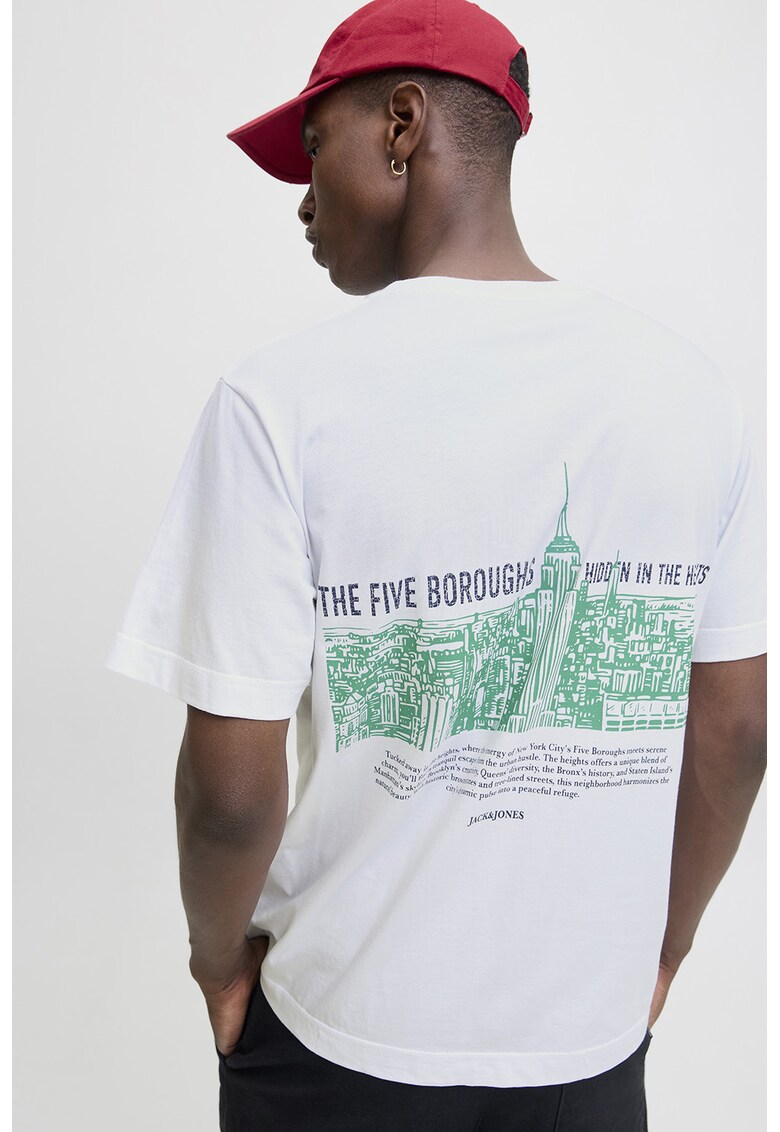 Tricou din bumbac organic cu model grafic pe spate - Alb/Verde/Bleumarin