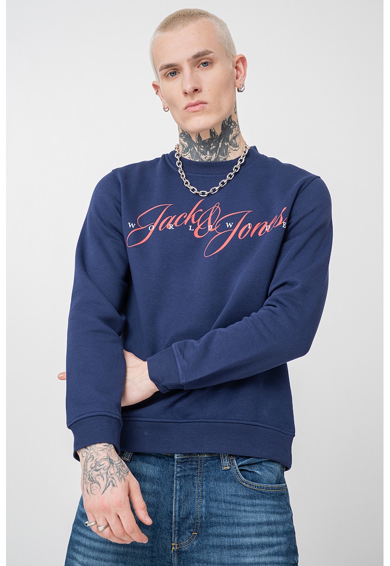 Bluza de trening cu imprimeu logo - Portocaliu mandarina/Bleumarin