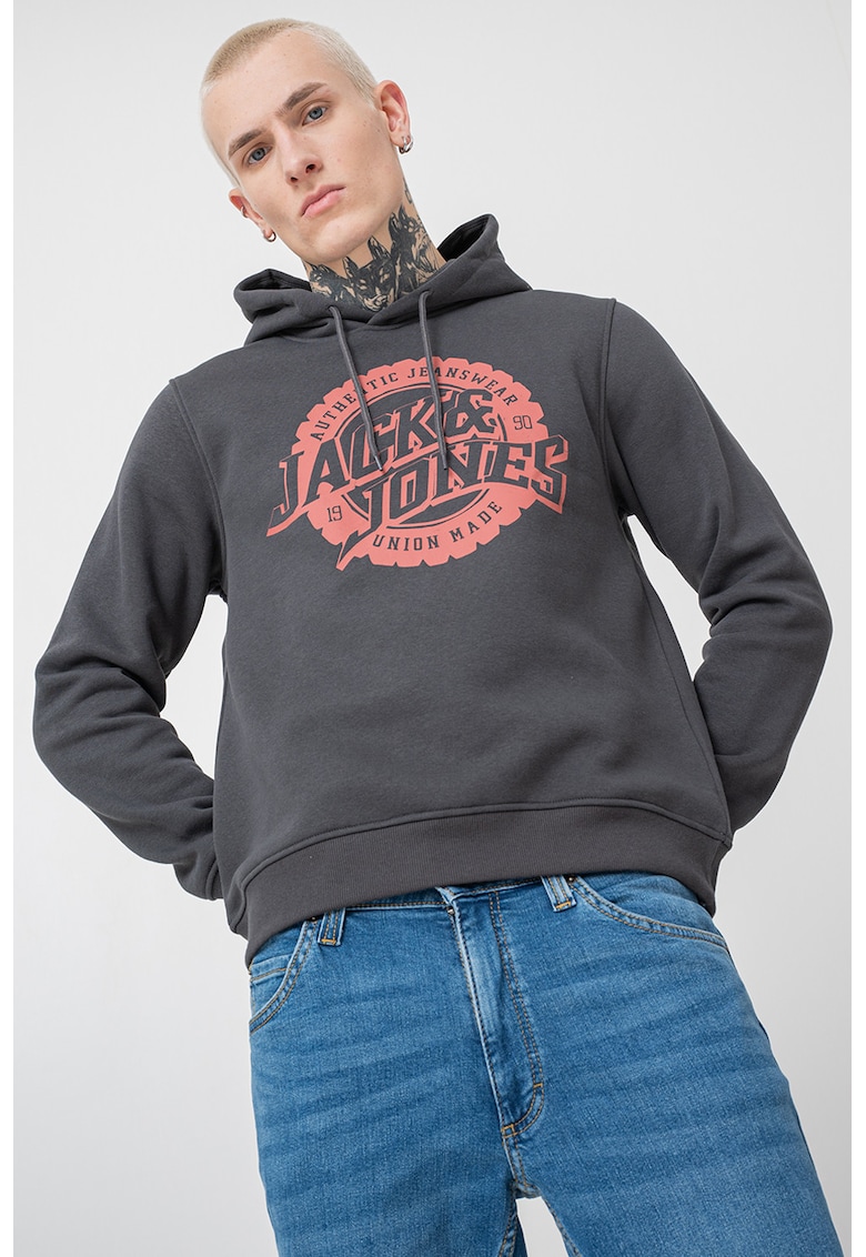 Hanorac regular fit cu imprimeu logo - Rosu stins/Gri antracit