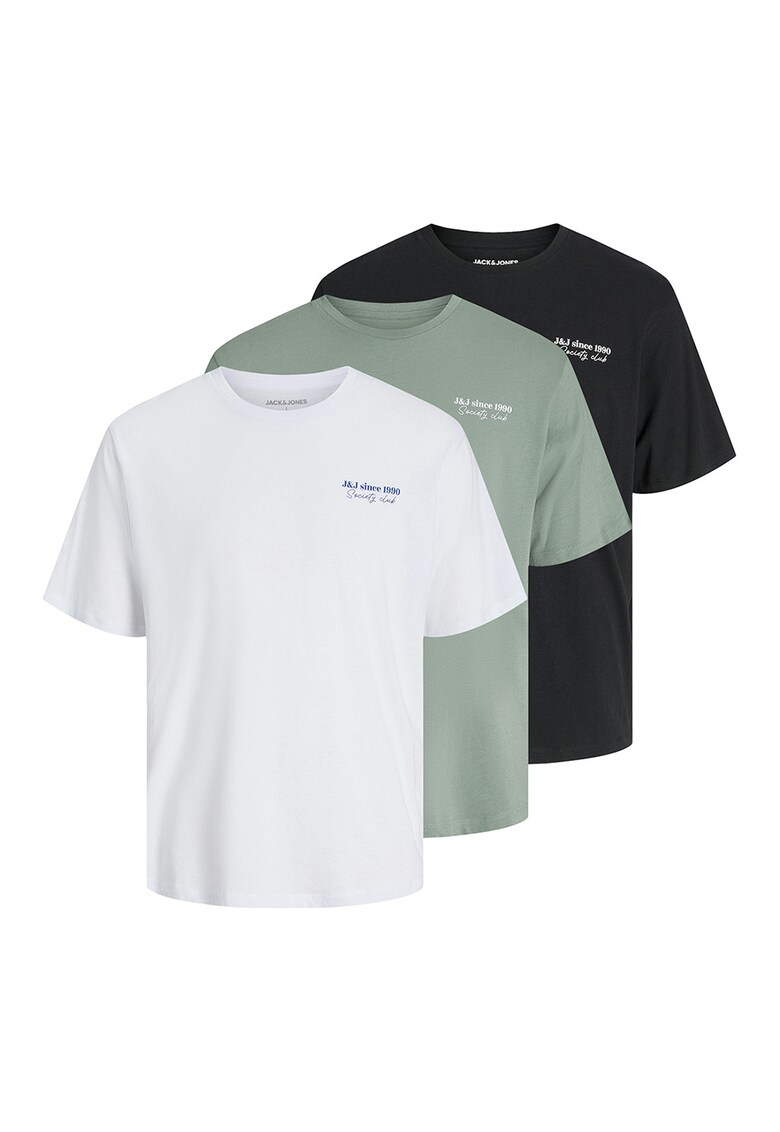 Set de tricouri de bumbac cu logo - 3 piese - Alb/Verde/Negru
