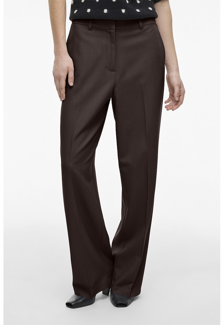 Pantaloni drepti cu talie inalta - Maro inchis