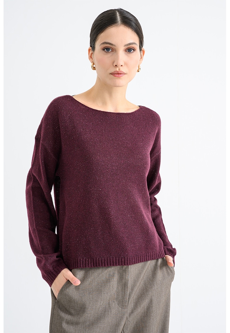 Pulover tricotat fin cu croiala lejera si maneci cazute