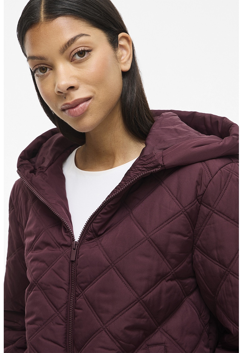 Geaca matlasata cu gluga - Rosu inchis