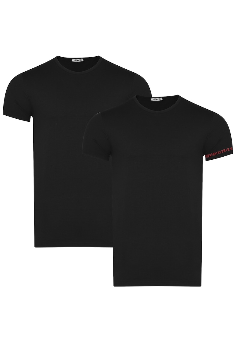 Tricouri barbati - set 2 piese - negru - bumbac-elastan -