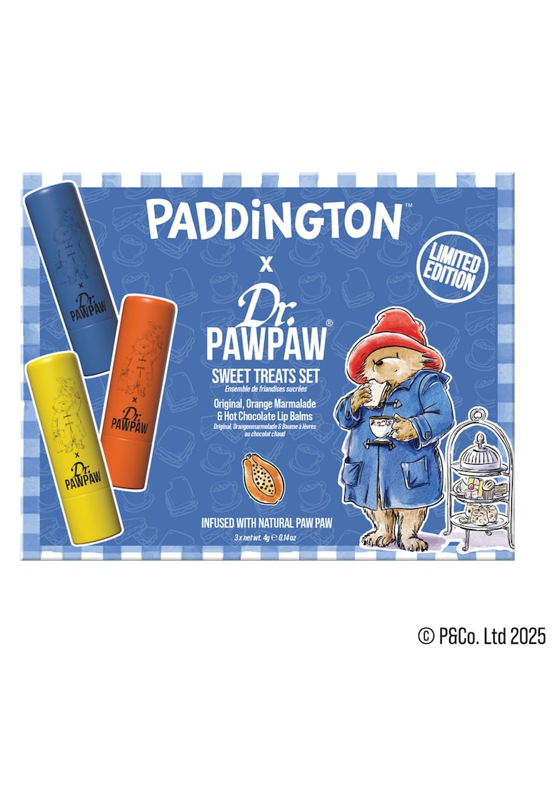 Set 3 balsamuri de buze Paddington™ Paddington Sweet Treats - aroma Orange Marmalade + Original Balm + Hot Chocolate - 3 x 4 g