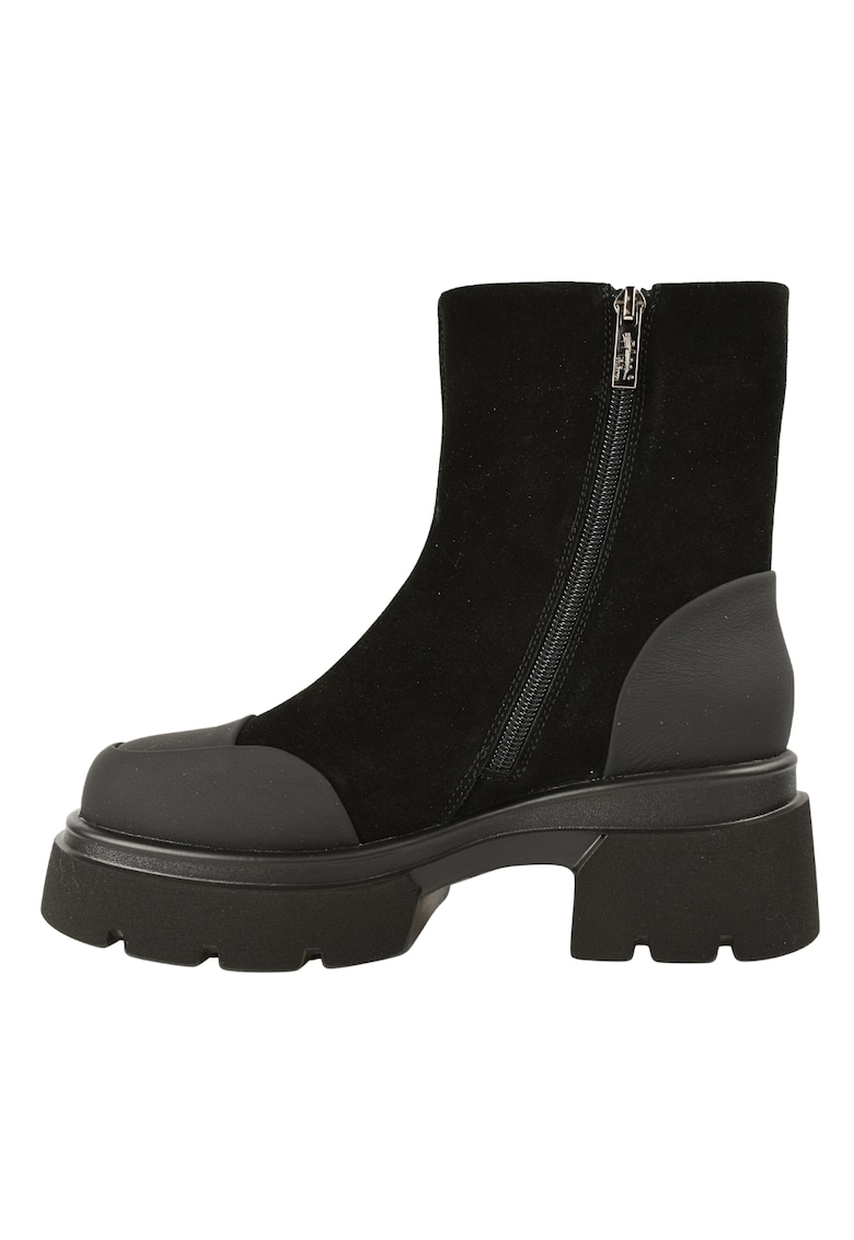 Ghete din piele si piele intoarsa - cu toc masiv - Negru