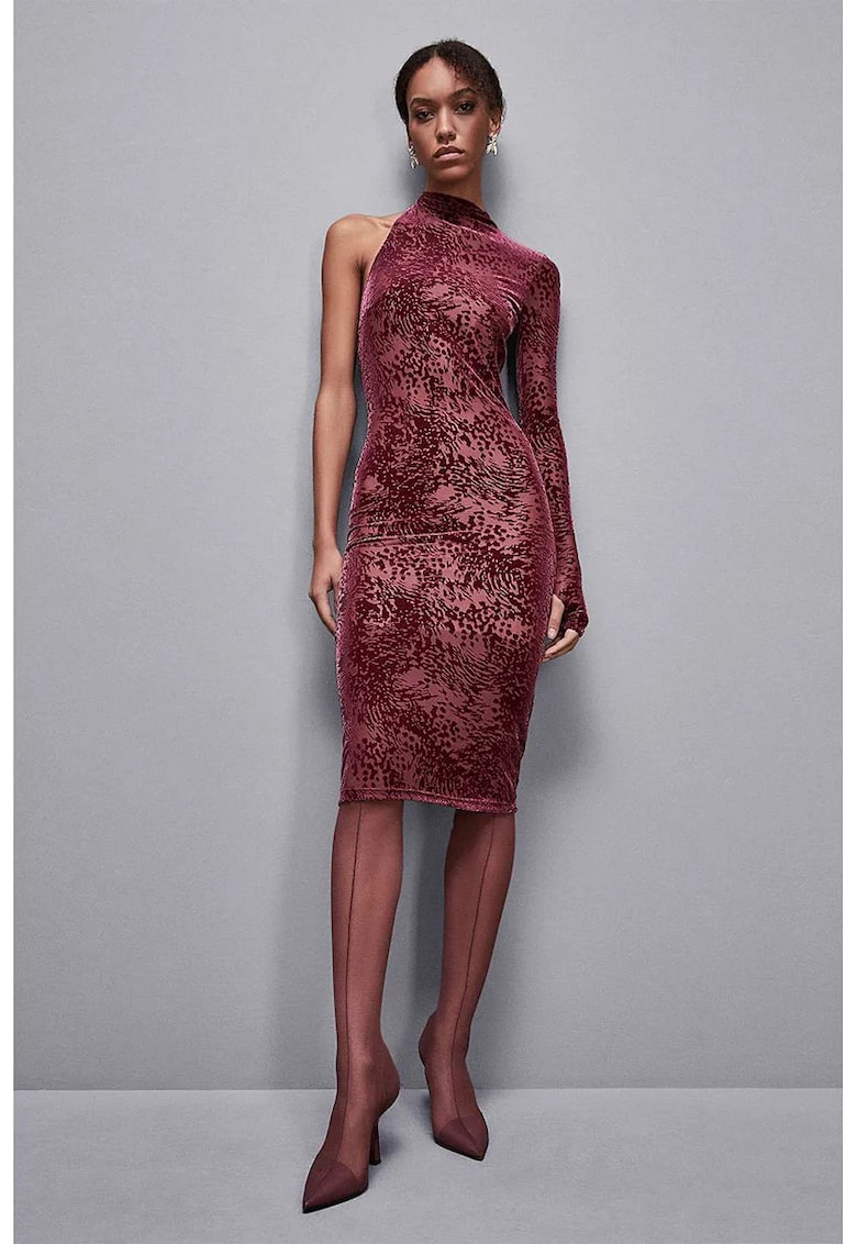 Rochie midi cu guler înalt și spatele gol