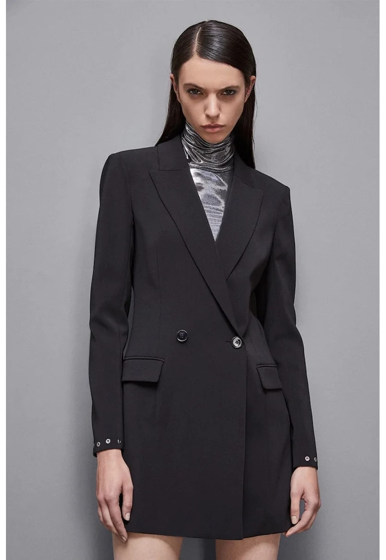 Rochie tip sacou - cu croiala cambrata si inchidere la doua randuri de nasturi - Negru