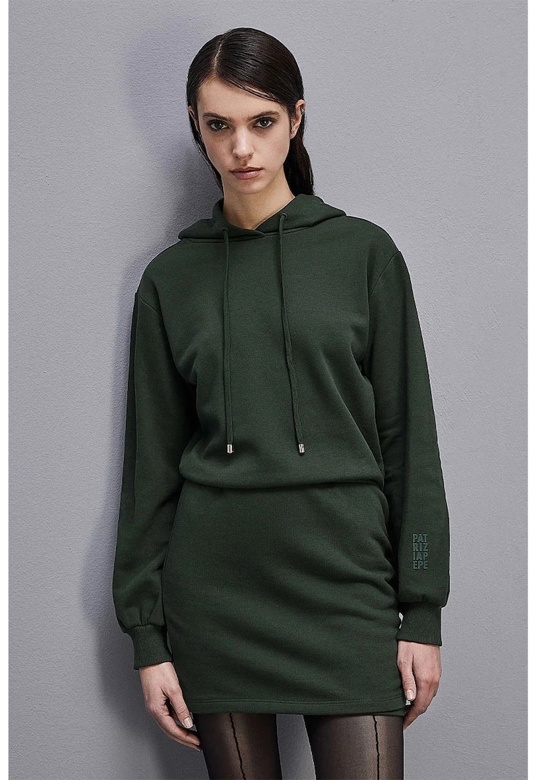 Rochie mini tip hanorac cu maneca lunga - decolteu rotund si gluga