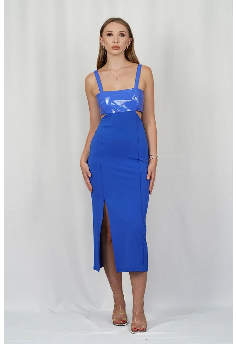 Rochie midi - decupata lateral cu top imitatie de piele
