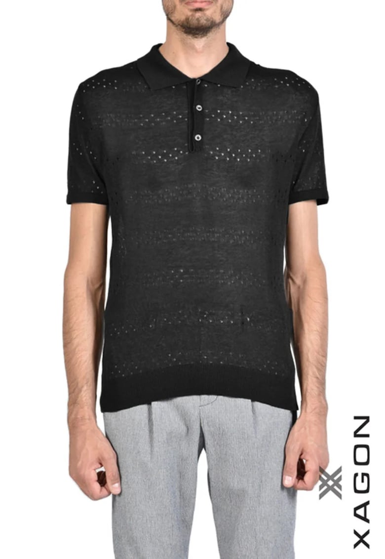 Tricou polo perforat cu maneca scurta