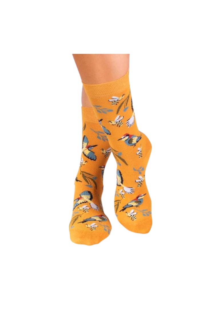 Sosete Fine din Bambus cu Flori si Pasari Mustar