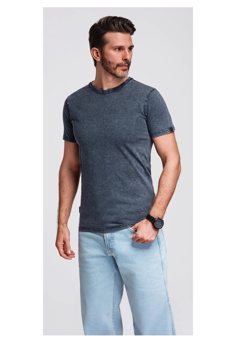 Tricou cu efect decolorat OM-TSWT-0116 - Albastru inchis