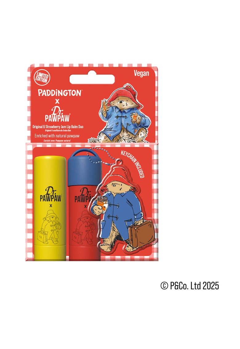 Set 2 balsamuri de buze Paddington™ Bear Keyring - Original Balm + aroma Strawberry Jam - 2 x 4 g Paddington Bear Keyring Original + Strawberry Jam
