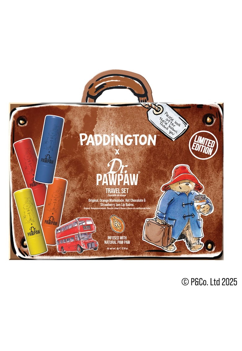 Set 4 balsamuri de buze Paddington™ Travels - aroma Orange Marmalade + Original Balm + Strawberry Jam + Hot Chocolate - 4 x 4 g